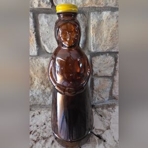 1979 Vintage 11" MRS BUTTERWORTH'S Amber Brown Glass Syrup Bottle Metal Lid 32oz